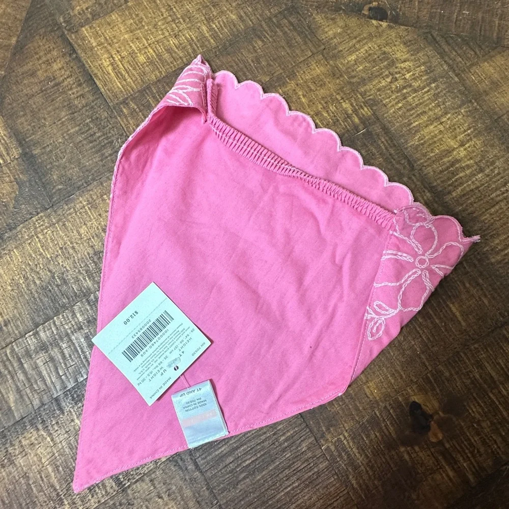 NWT Janie & Jack 4T & Up Pink White Embroidered Hair Scarf Hankercheif‎
